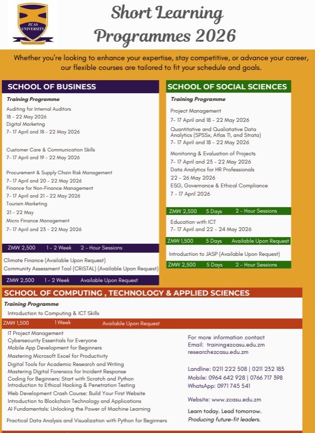 ZCAS U Academic Calendar: 2026-2027